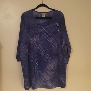 Catherines Women's Blue Starlight Quarter Sleeve Blouse, Size 2X